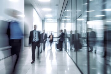 Crowd of Business People Walking in Office -  Moving Fast - Motion Blur 