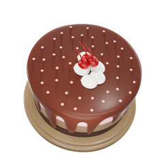 Chocolate cake with red cherry, food, birthday, party, for mockup template, Premium Quality, PNG, decoration,  3d, illustration, view render, hd, alpha background, format, new year