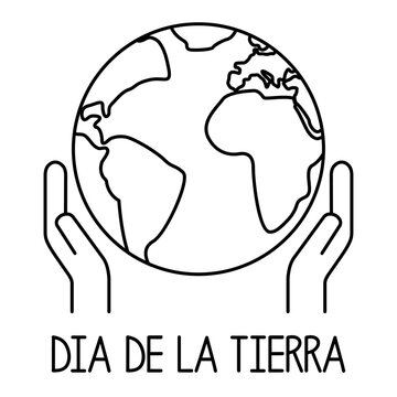 Logo Lineal Con Mapa De La Tierra Con Manos Con Letras Palabra Dia De La Tierra En Texto En Español