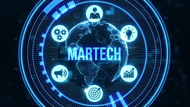 Martech marketing technology concept on virtual screen interface. Business, Technology, Internet and network concept.