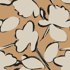 Neutral Colour Abstract Floral Seamless Pattern Design