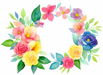 Watercolor wreath with flowers with place for text.