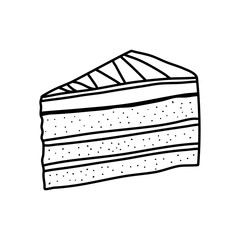 Hand drawing slice cake. Vintage illustration. Element for the design of labels, packaging and postcards.