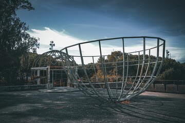 Closeup view of metallic structures in the park