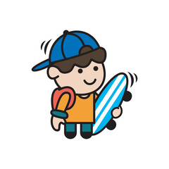Little cute boy with skateboard character cartoon vector