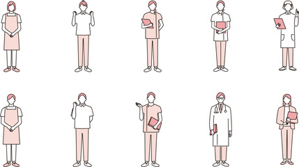 介護、医療福祉スタッフの全身イメージセット