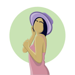Flat design of a pretty girl wearing a cute dress and purple hat