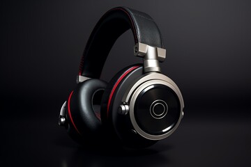 Naklejka premium Headphones isolated on a black background. Headphone product photo. Generative AI