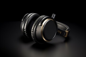 Headphones isolated on a black background. Headphone product photo. Generative AI