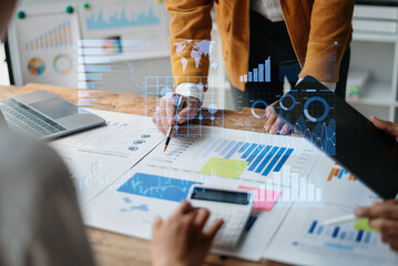 Financial report data of business operations balance sheet and income statement as Fintech concept....