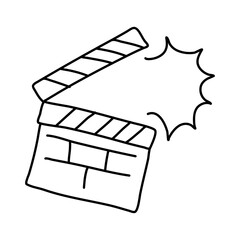 hand drawn Movie clapperboard icon. Film clapper for cinema production Hand drawn sketch in vector doodle style