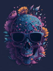 Dead Skull wearing trendy sunglasses. AI generated illustration