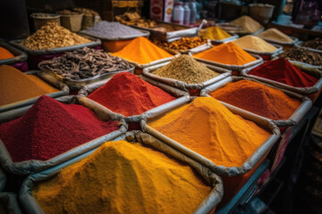 veriety of spices on a oriental market