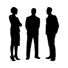 Business people standing and talking discussionvector silhouette.