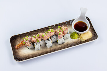 Sushi menu in plate on white background 