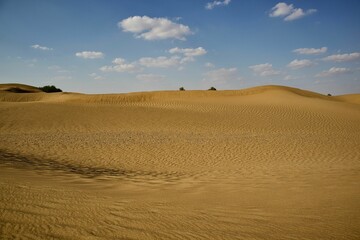 Beautiful shot of a dry brown desert under a bright blue sky