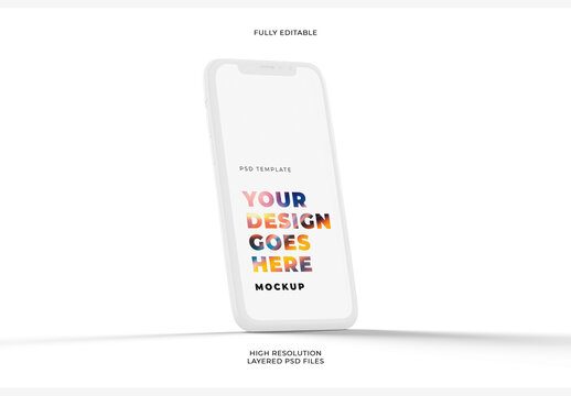 Floating Isometric White Smartphone Mockup with Geometry Objects