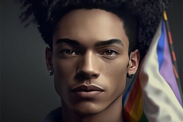 3d rendered illustration of a handsome black man with earrings on a dark background and flag