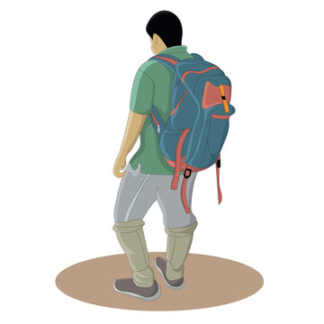 flat design of a hiking man with backpack