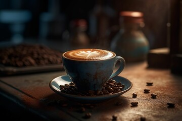 cup of coffee on the table. with latte art. AI generative