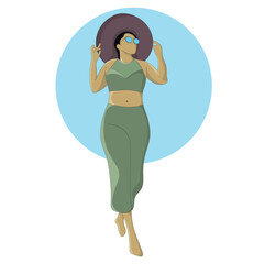 flat design of woman wearing a hat and sunglasses  