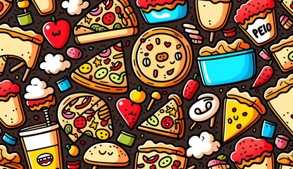 Cartoon cute doodles food seamless pattern Generative AI