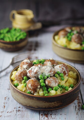 Swedish meatballs with mashed potato side dish - typical dish of Swedish cuisine