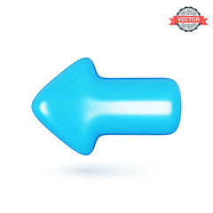 Glossy cyan arrow icon pointing left. Realistic 3D vector graphics isolated on white background