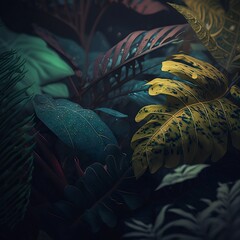 Foliage Fantasy, background, Verdant Canopy, Wild Foliage, Enchanted Jungle, Garden of Eden, Dark rainforest, Created using generative AI