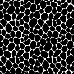 Black and white paving seamless pattern. vector illustration. Rounded ink blot or drops repeated texture. Pebble template wallpaper wallpaper. Doodle stones irregular shapes backdrop.