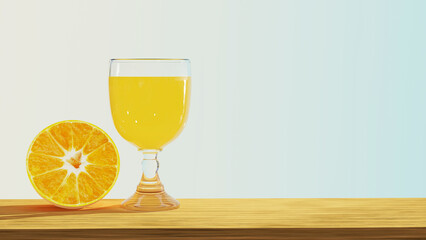 glass of orange juice and orange fruit 3D rendering