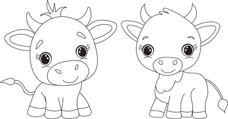 bull, calf childrens coloring book, vector on white background