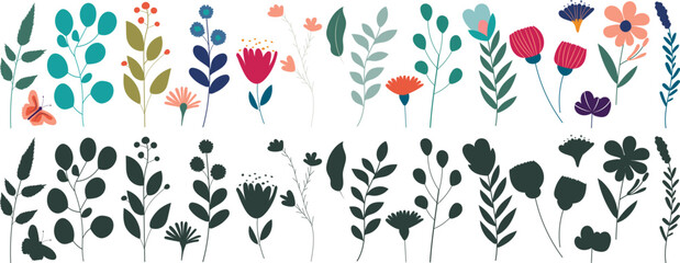 set of plants on white background in flat style isolated vector