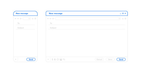 Email interface. Outline mail window template for mobile phone and computer. Internet new message frame, blank email. Modern line style vector illustration
