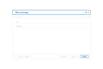 Email interface. Outline mail window template for mobile and web. Internet new message frame, blank email. Modern line style vector illustration