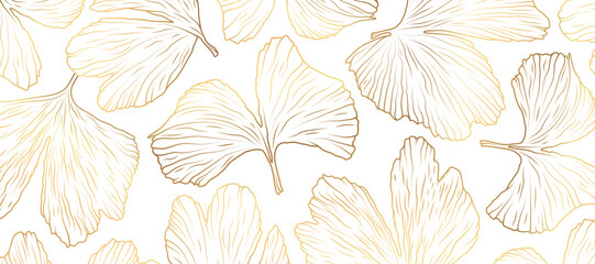 Golden Ginkgo Biloba leaves on white background. Luxury Floral art deco. Gold natural design for
bunner, card, poster. - 588717718