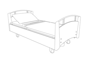 Outline of a hospital bed from black lines isolated on a white background. Vector illustration.