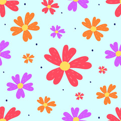 Floral seamless pattern. Spring background with blowing flowers. Vector illustration