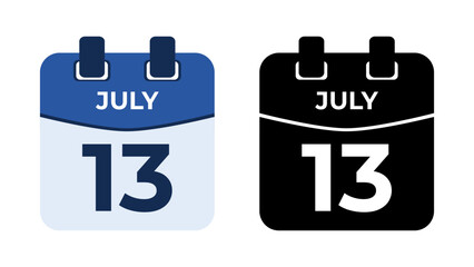 July 13 flat daily spiral calendar icon date vector image in matching color scheme. Suitable and perfect for design material, such as event or reminder. The best editable graphic resources.