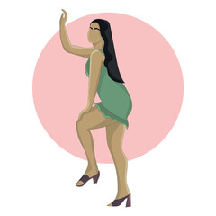 Flat design of  posing girl in cute  green dress