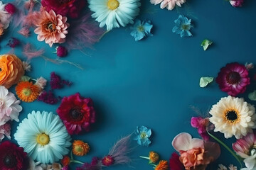 Obraz na płótnie Canvas flower on background copy space flat lay mock up, top view