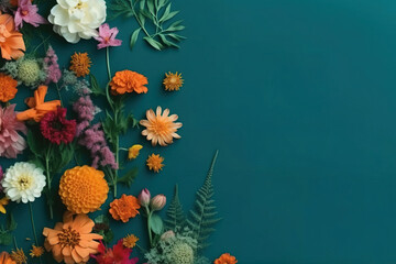 flower on  background copy space flat lay mock up, top view