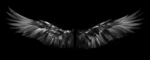 drawn wings. graphic drawing on a black background