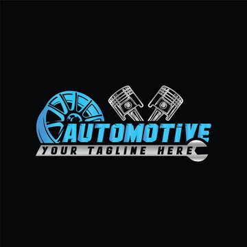 Automotive logo, car silhouette, Car dealership, dealership logo, tire icon,  auto repair logo, piston logo, car logo design vector template icon