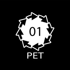 PET 01 recycling code symbol. Plastic recycling vector polyethylene sign.