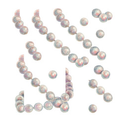 Watercolor hand drawn illustration of sea pearls: glamorous beads, rosary beads, necklaces for the design of patterns, invitations, cards, wallpapers, postcards. Elements isolated on white background
