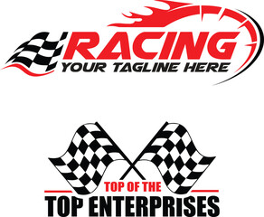Car racing logo with racing flag