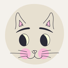 Obraz premium Funny cat face, abstract personage, mascot design, funny face, cute icon.