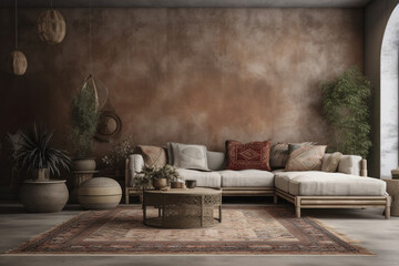 Empty Wall in Bohemian Living Room