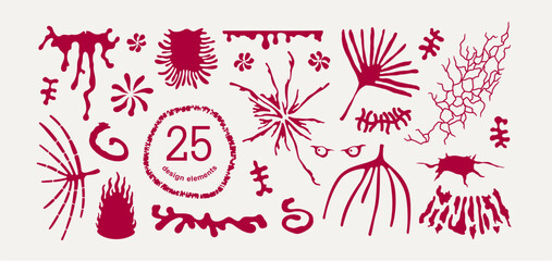 Scary, creepy and mystical design elements. Set of 25 different monochrome patterns. Vector template